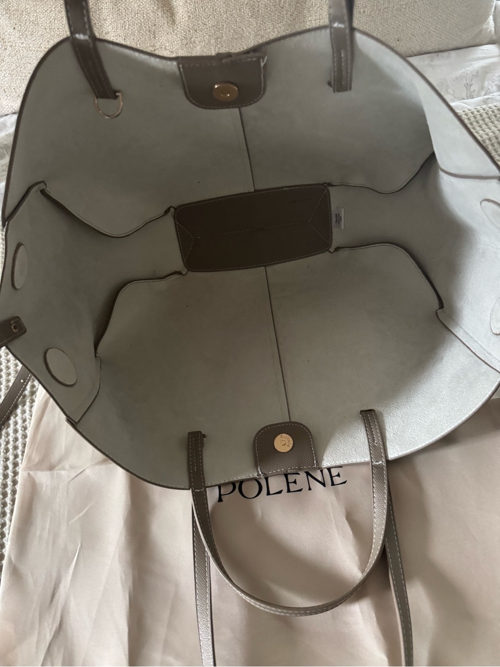 Minimalist Taupe Tote with Detachable Pouch - Picture 7 of 14
